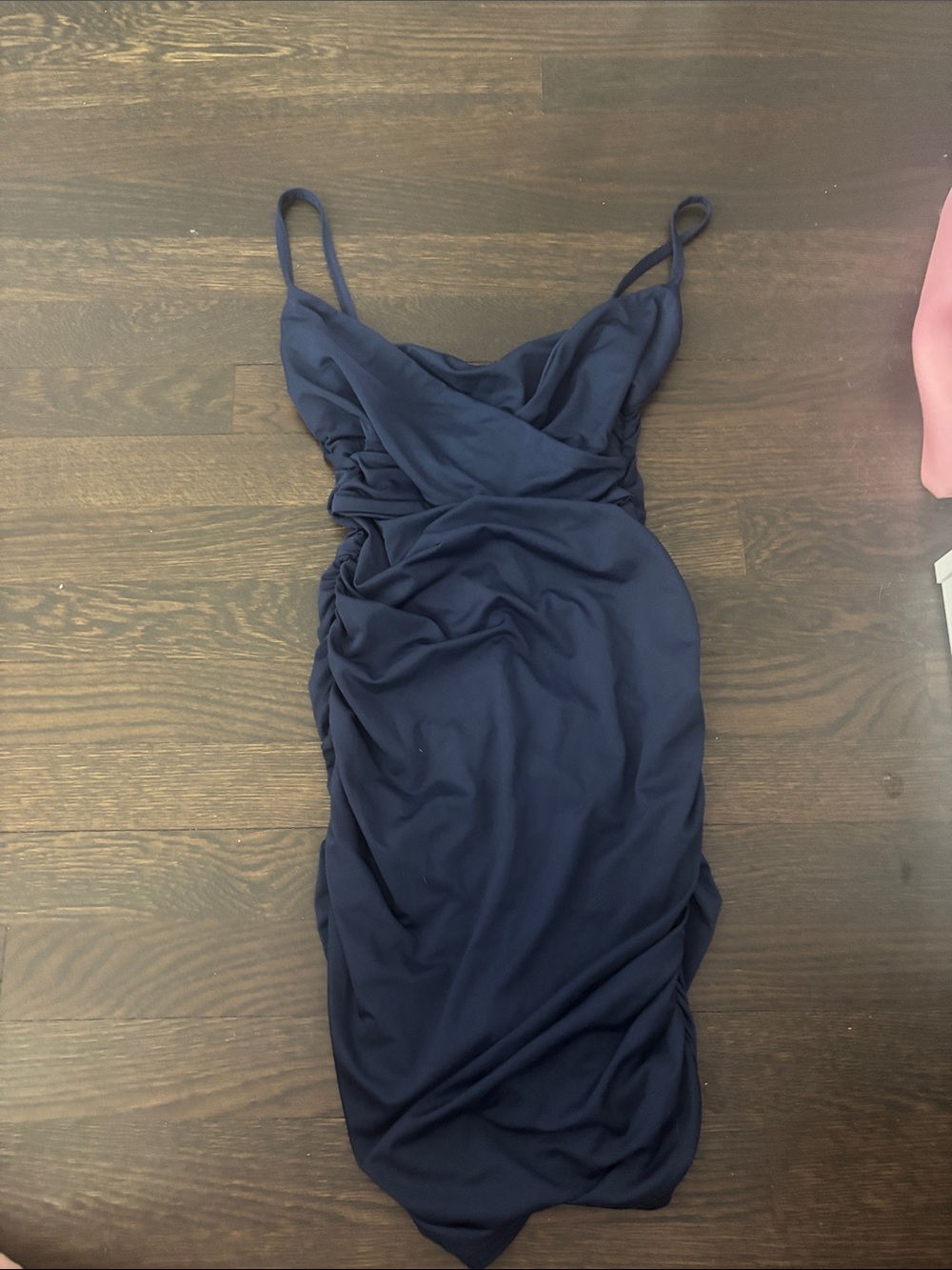 Navy Spaghetti Strap Ruched Bodycon Dress